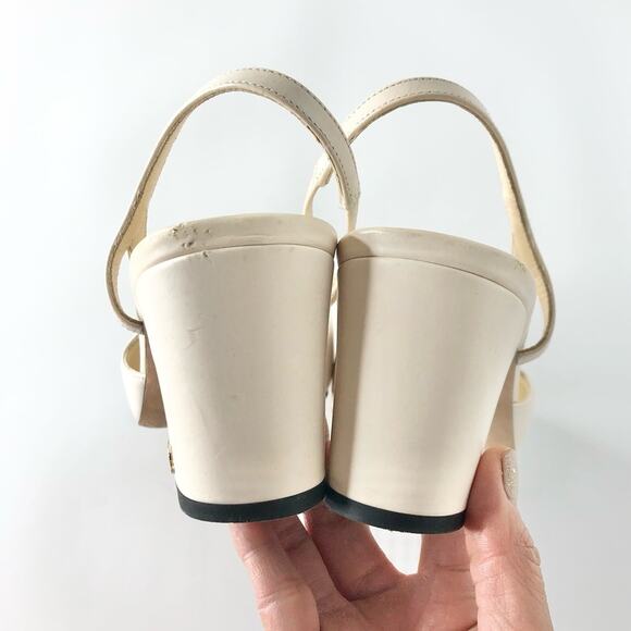 Chanel Interlocking CC Beige Glazed Calfskin Cap Toe Slingback Heeled Pumps 39 - Picture 8 of 14